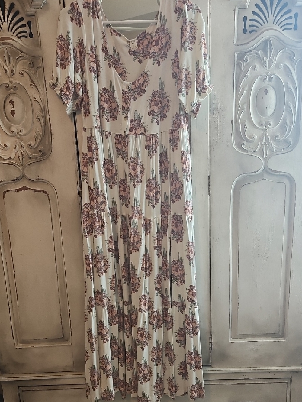 Kate Quinn Women’s Bamboo Prairie Maxi Dress Large Desert Floral Cactus Boho